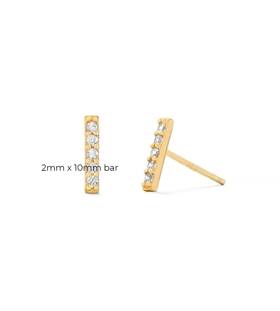 Modern Pave CZ Bar Stud Earrings