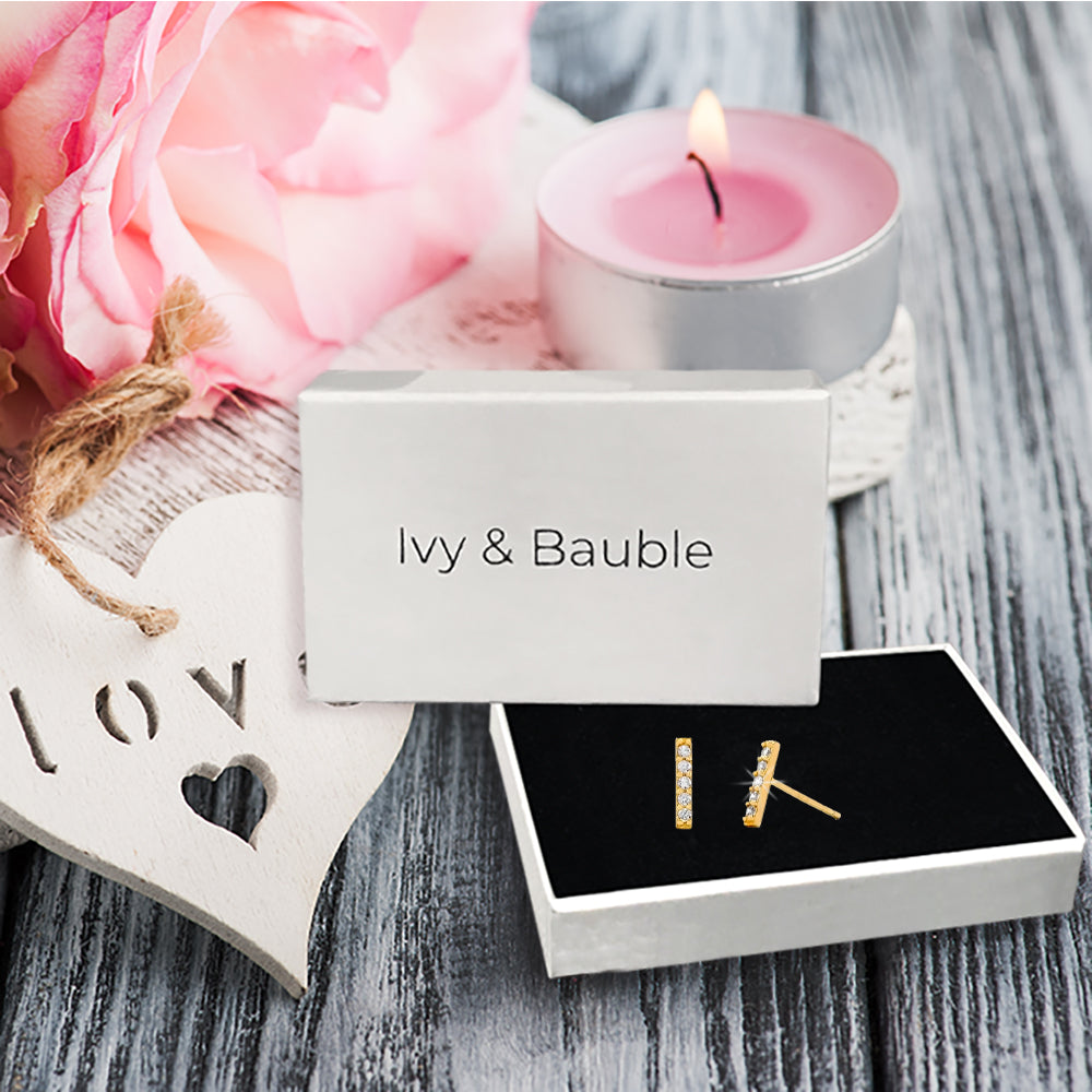 Modern Pave CZ Bar Stud Earrings