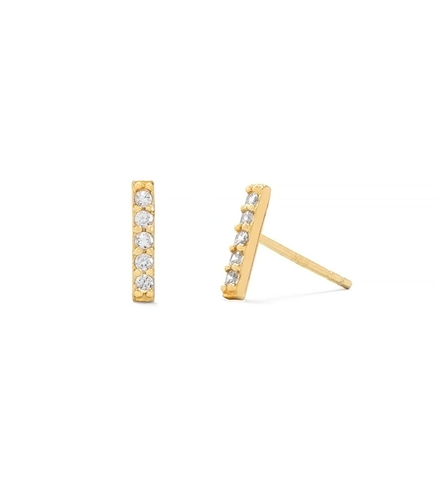 Modern Pave CZ Bar Stud Earrings