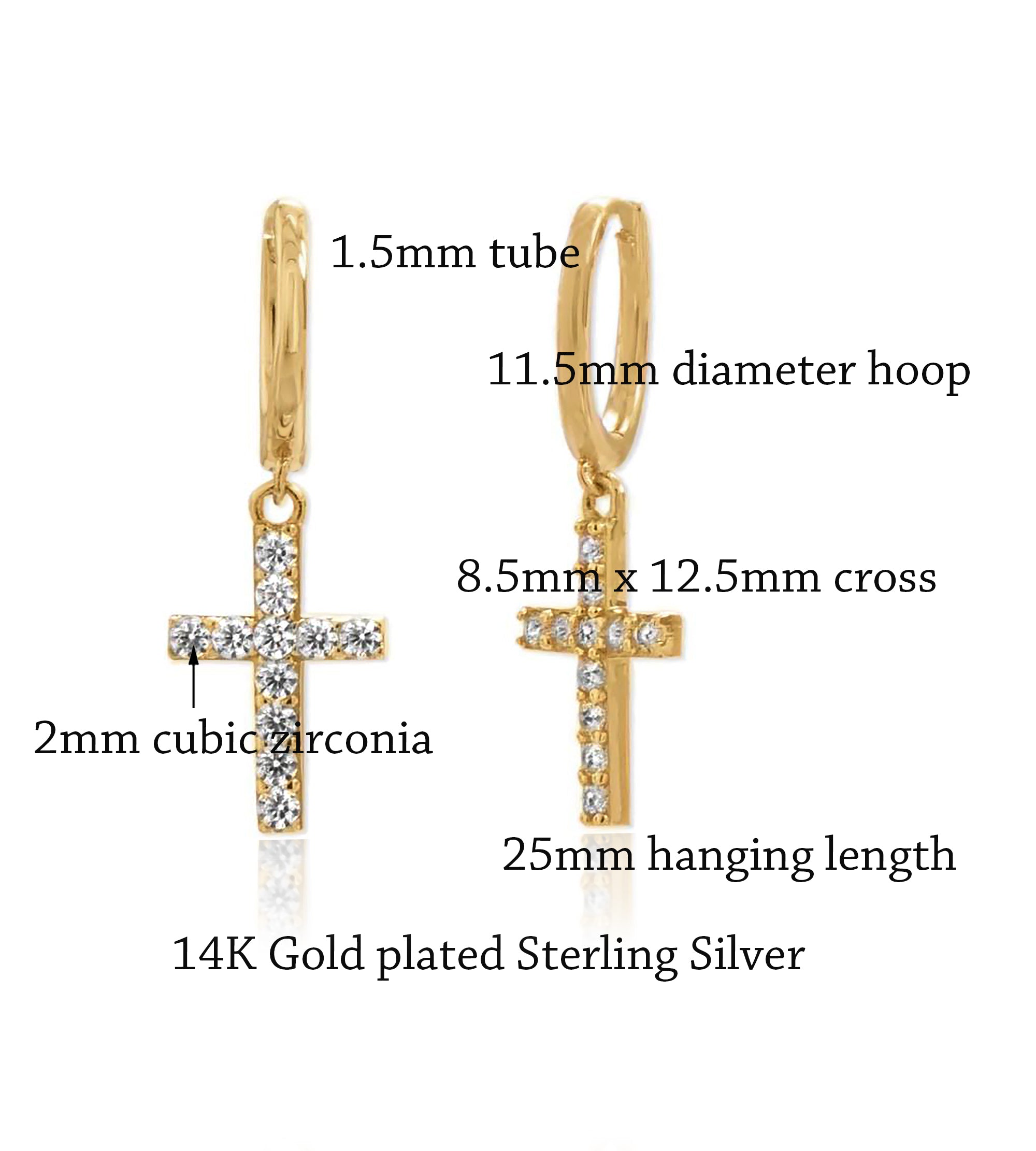 CZ Cross Dangle Hoop Earrings