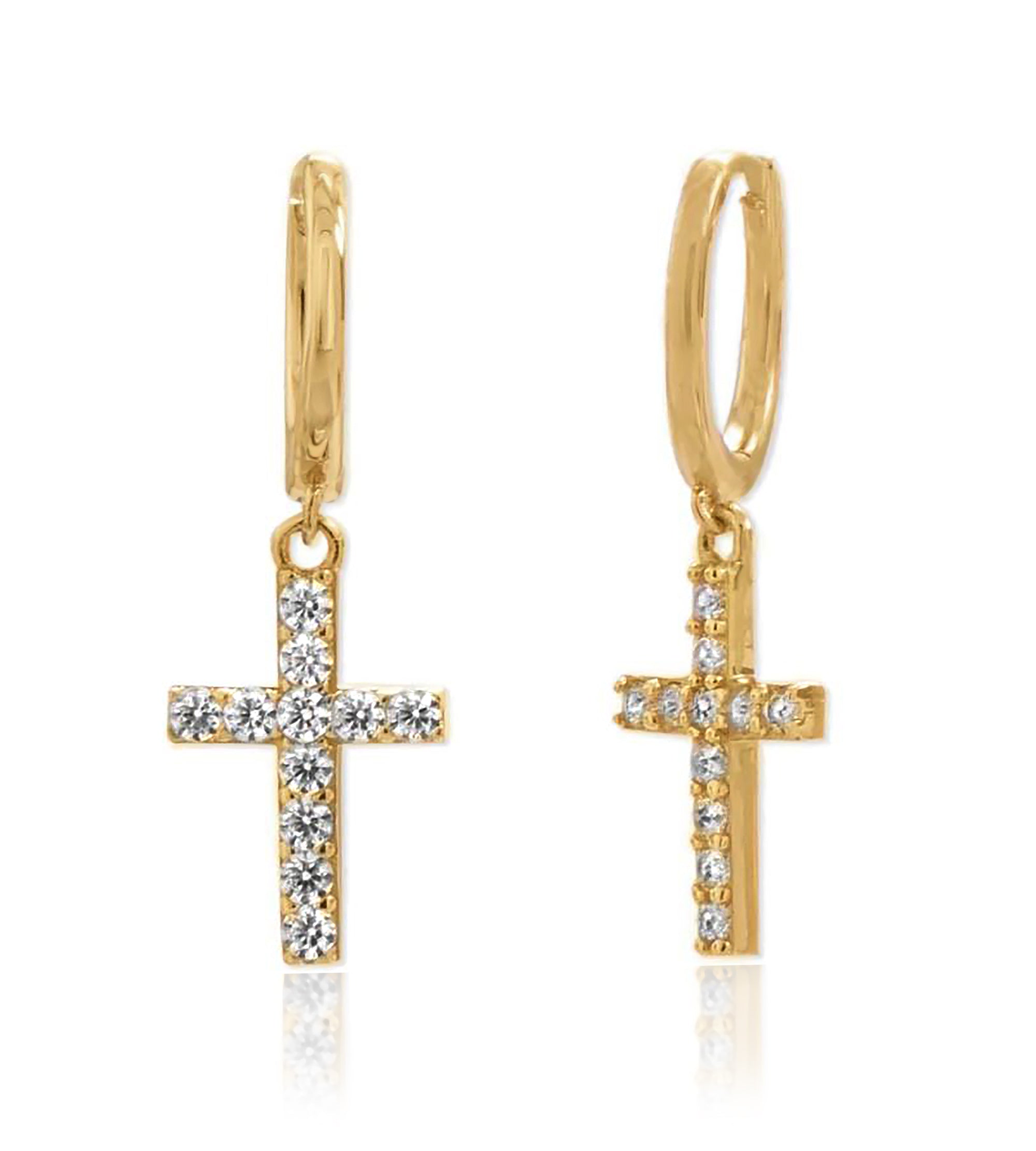 CZ Cross Dangle Hoop Earrings
