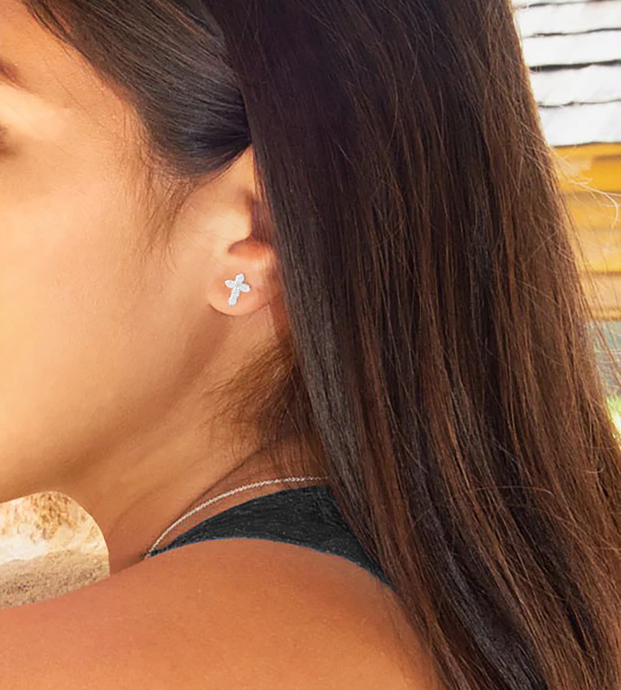 CZ Cross Stud Earrings