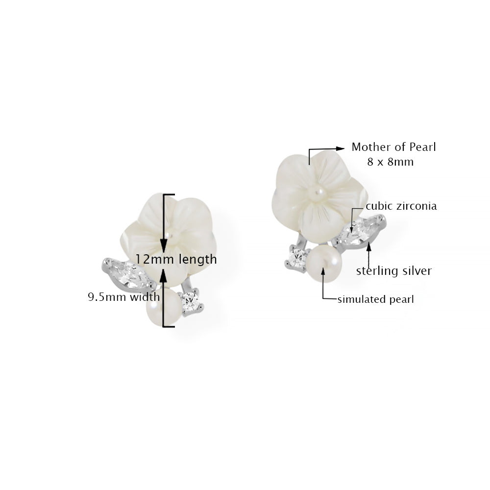 Mother of Pearl with Marquise CZ Flower Stud Earrings