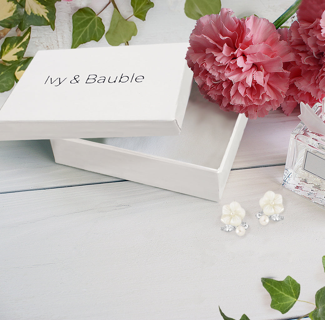 Mother of Pearl with Marquise CZ Flower Stud Earrings