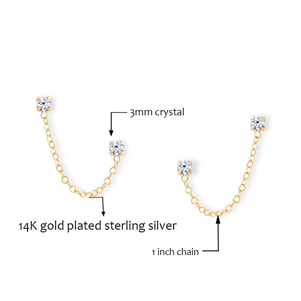 14K Gold Double Post Crystal Earrings in Sterling Silver