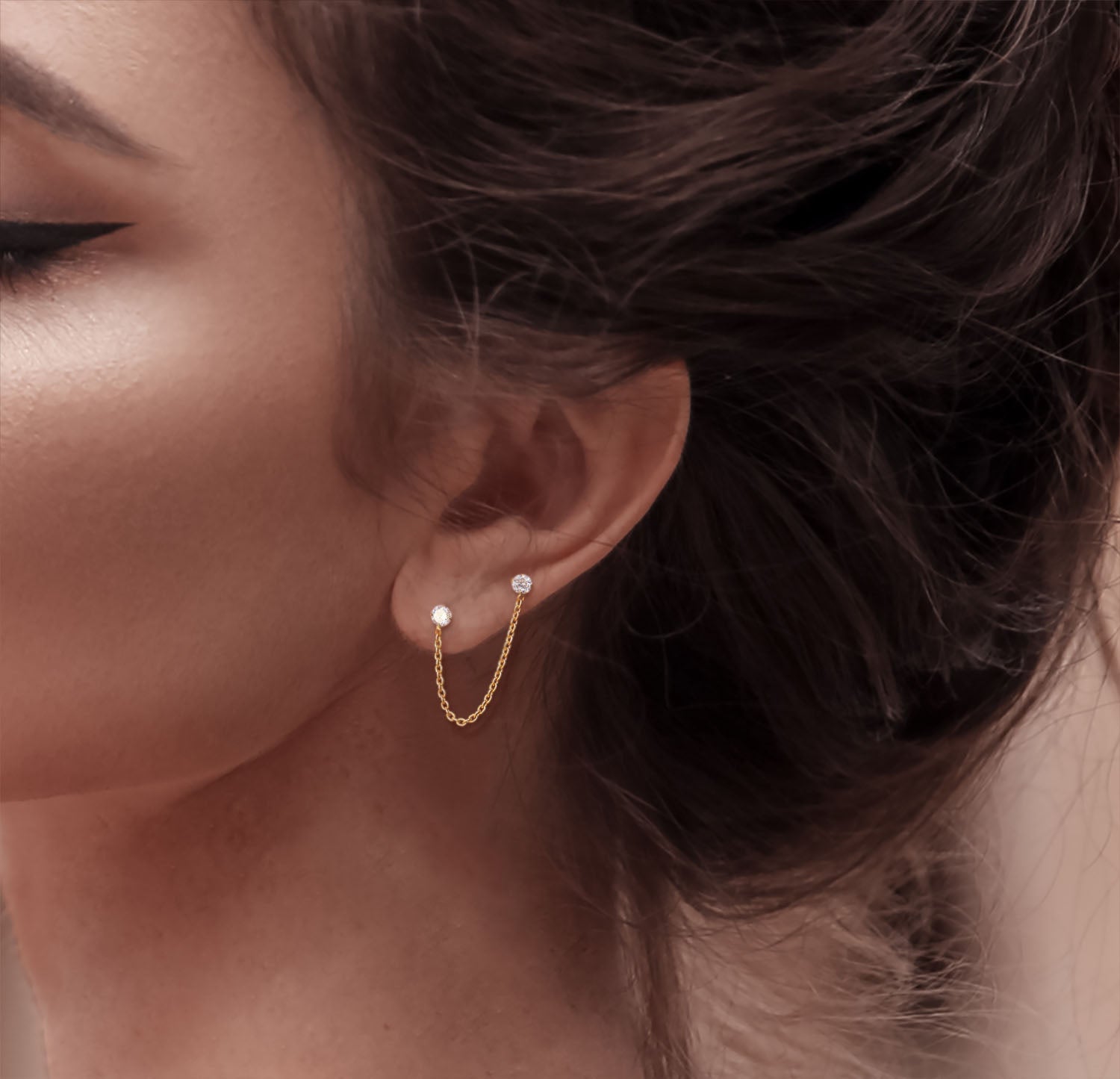 14K Gold Double Post Crystal Earrings in Sterling Silver