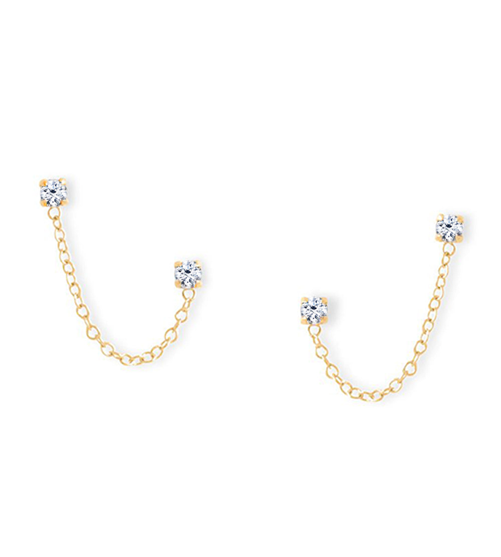 14K Gold Double Post Crystal Earrings in Sterling Silver