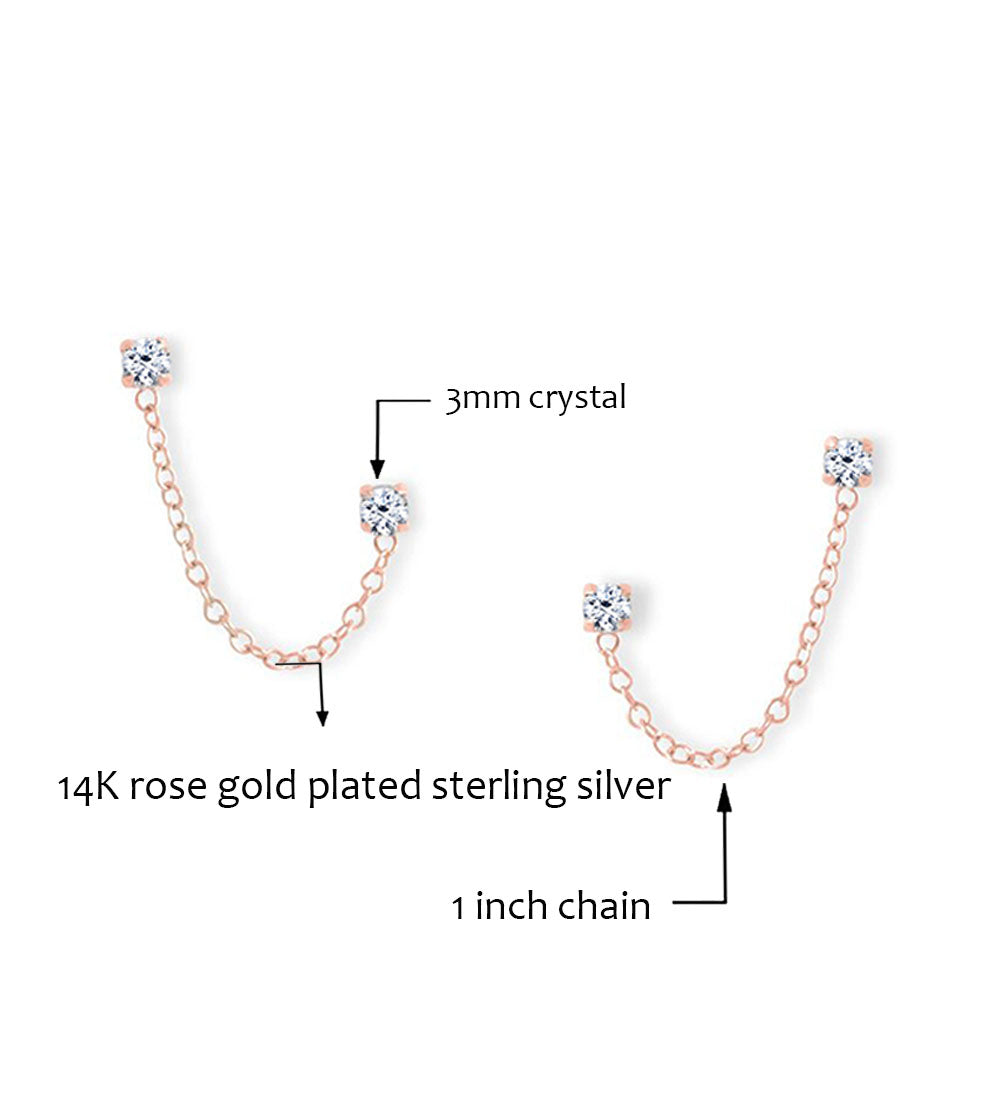14K Rose Gold Double Post Crystal Earrings in Sterling Silver