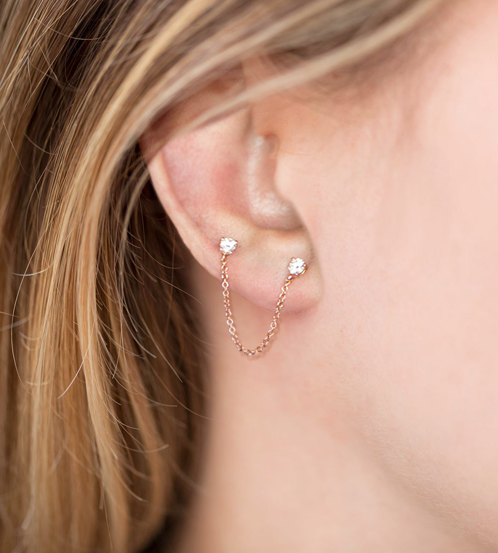 14K Rose Gold Double Post Crystal Earrings in Sterling Silver