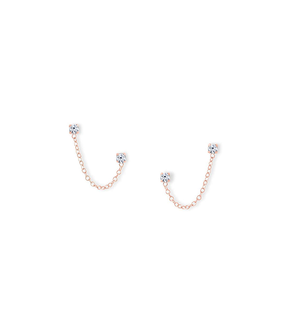 14K Rose Gold Double Post Crystal Earrings in Sterling Silver