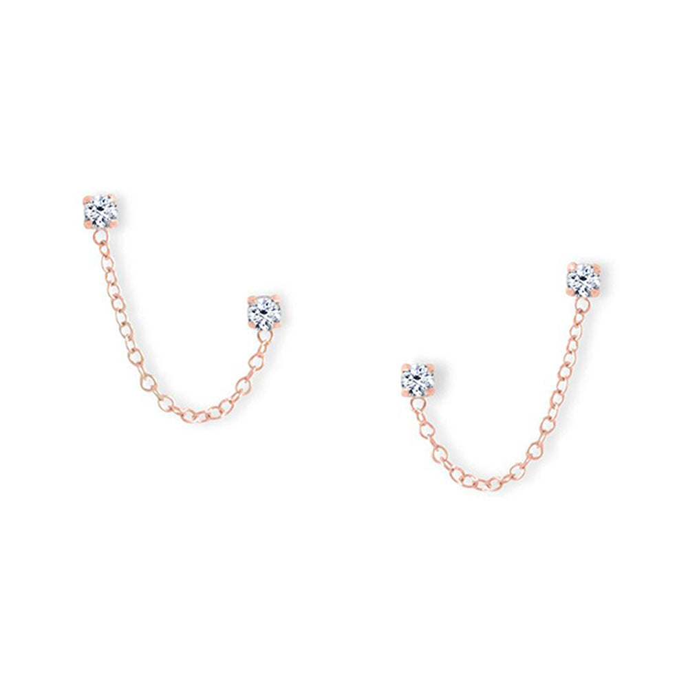 14K Rose Gold Double Post Crystal Earrings in Sterling Silver