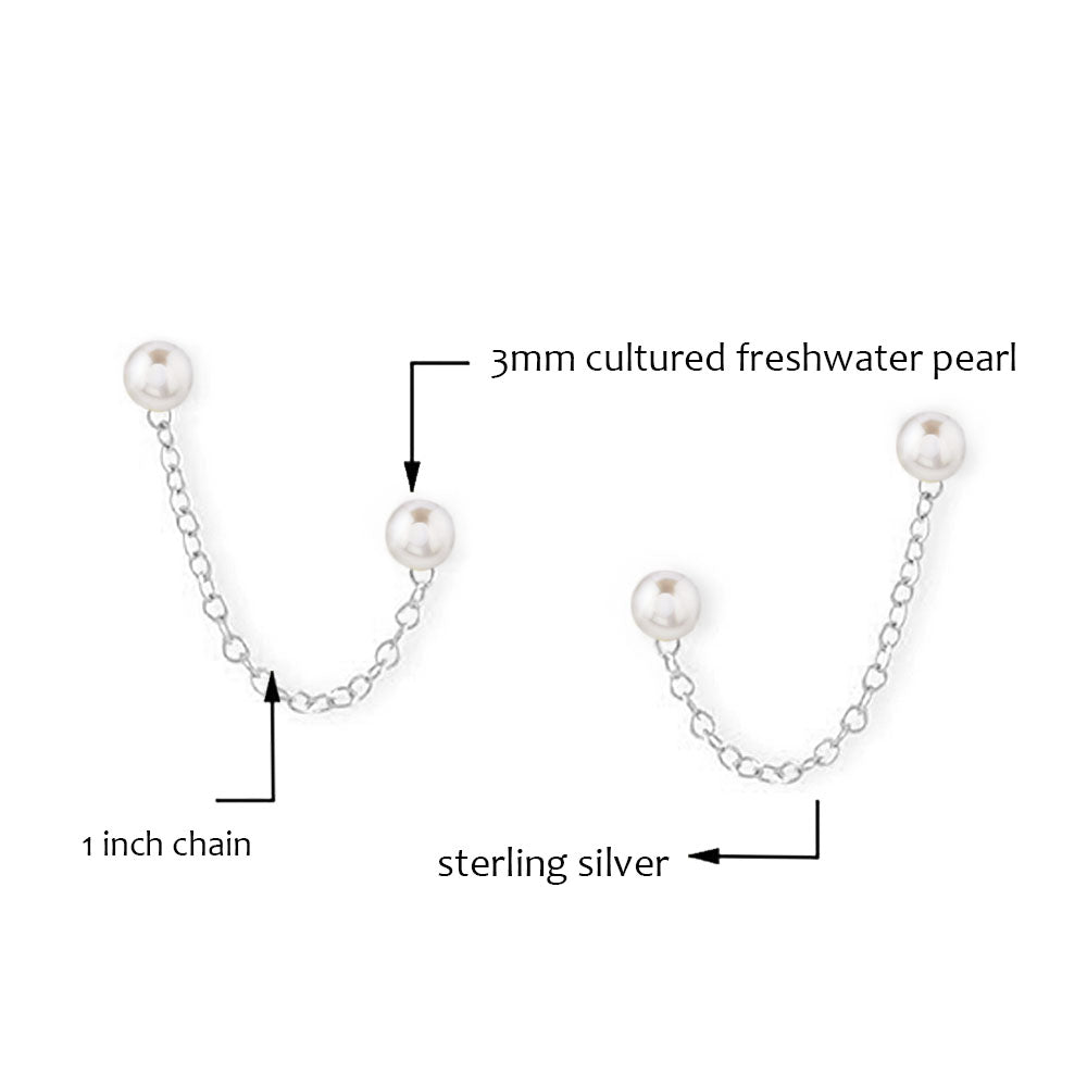 Pearl Double Post Silver Earrings