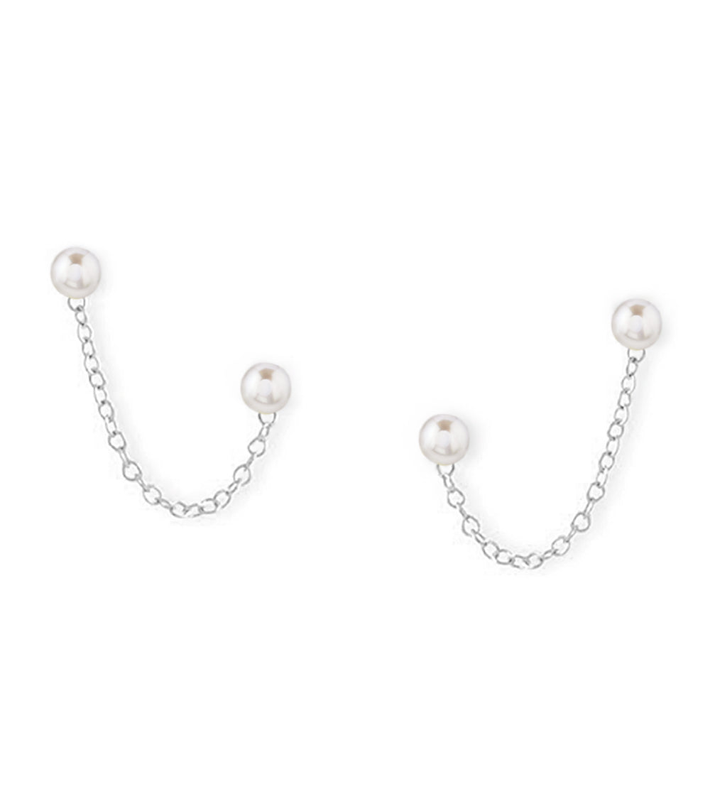Pearl Double Post Silver Earrings
