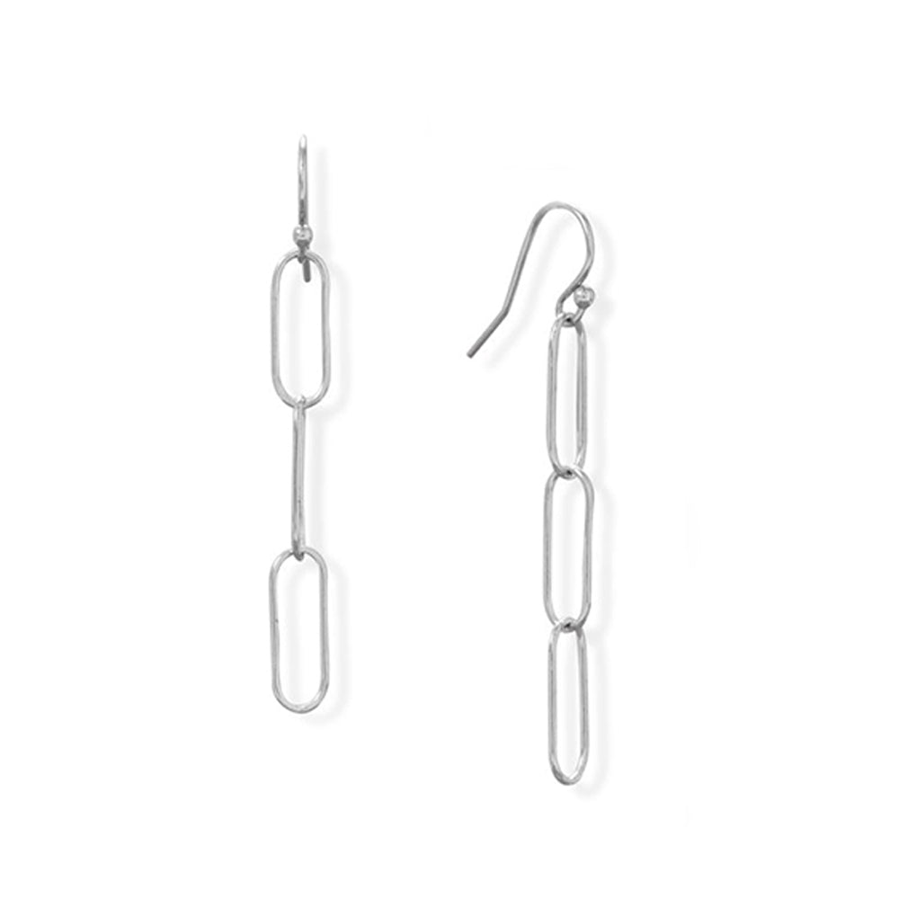 Sterling Silver Paperclip Link French Wire Earrings