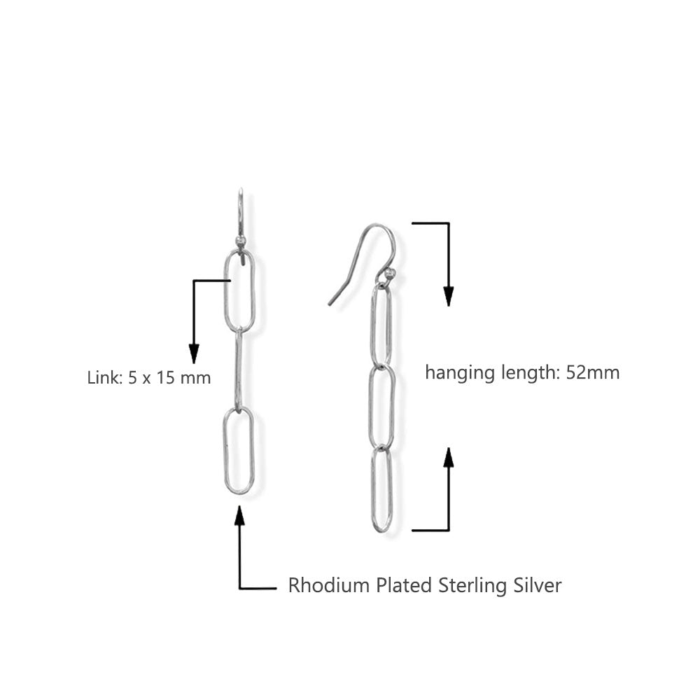 Sterling Silver Paperclip Link French Wire Earrings