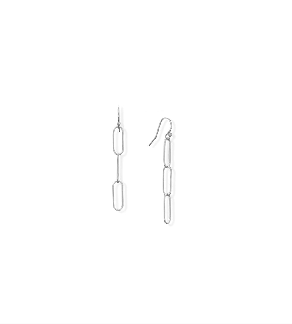 Sterling Silver Paperclip Link French Wire Earrings
