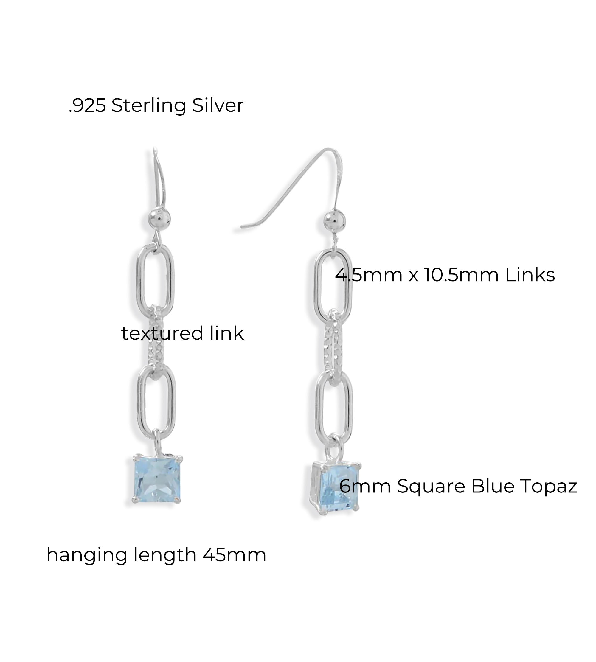 Paperclip Link Blue Topaz Earrings
