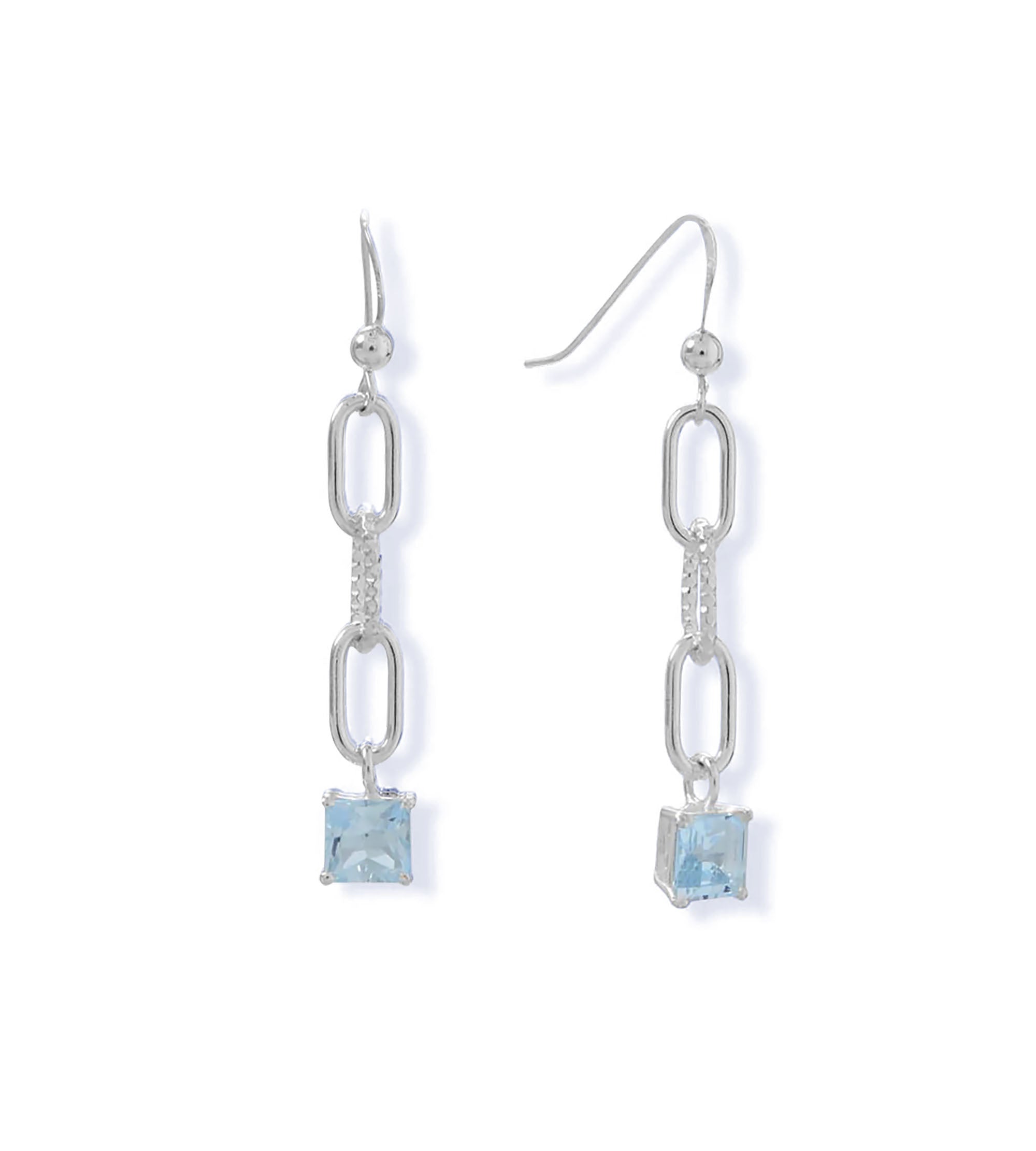 Paperclip Link Blue Topaz Earrings