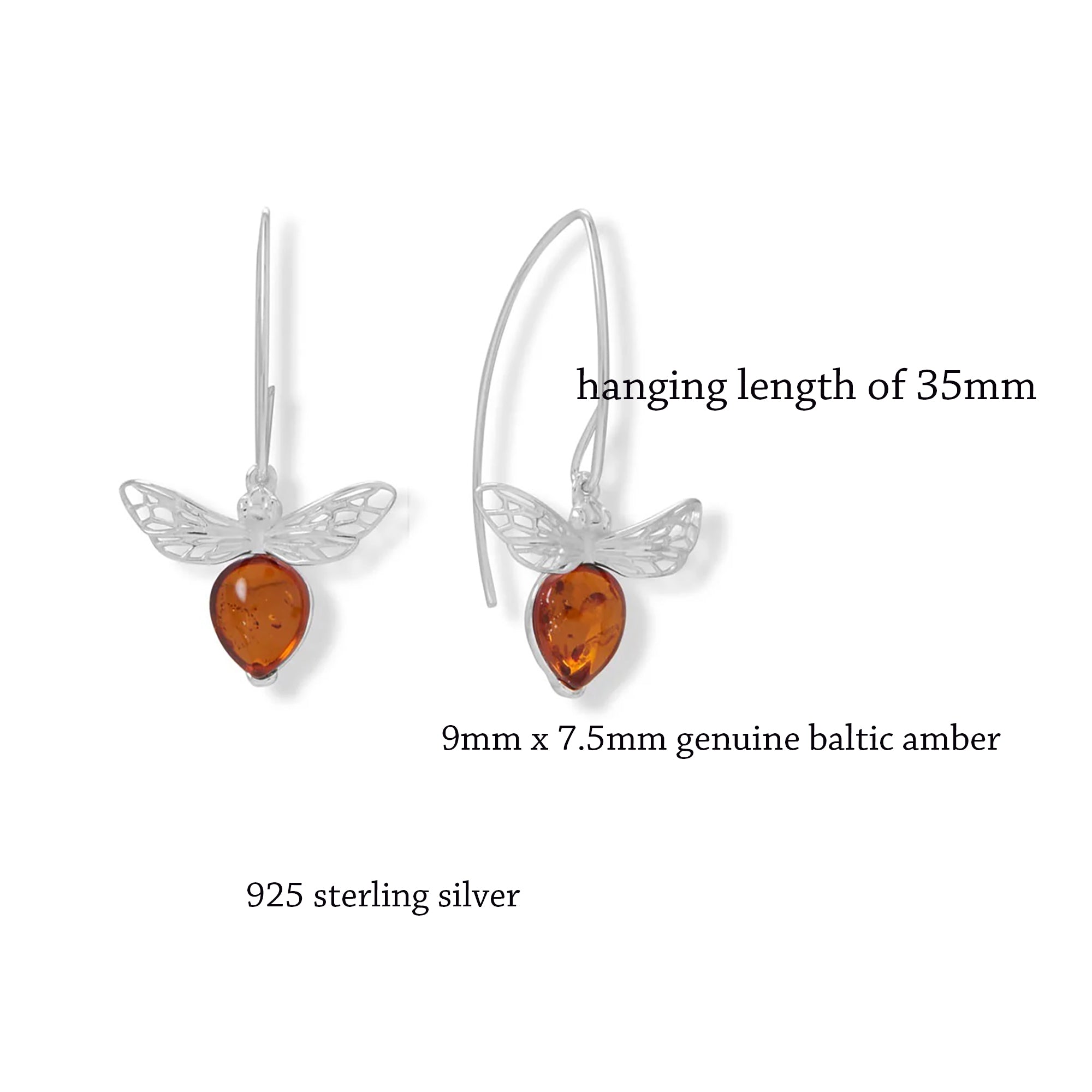 Baltic Amber Honey Bee Drop Earrings