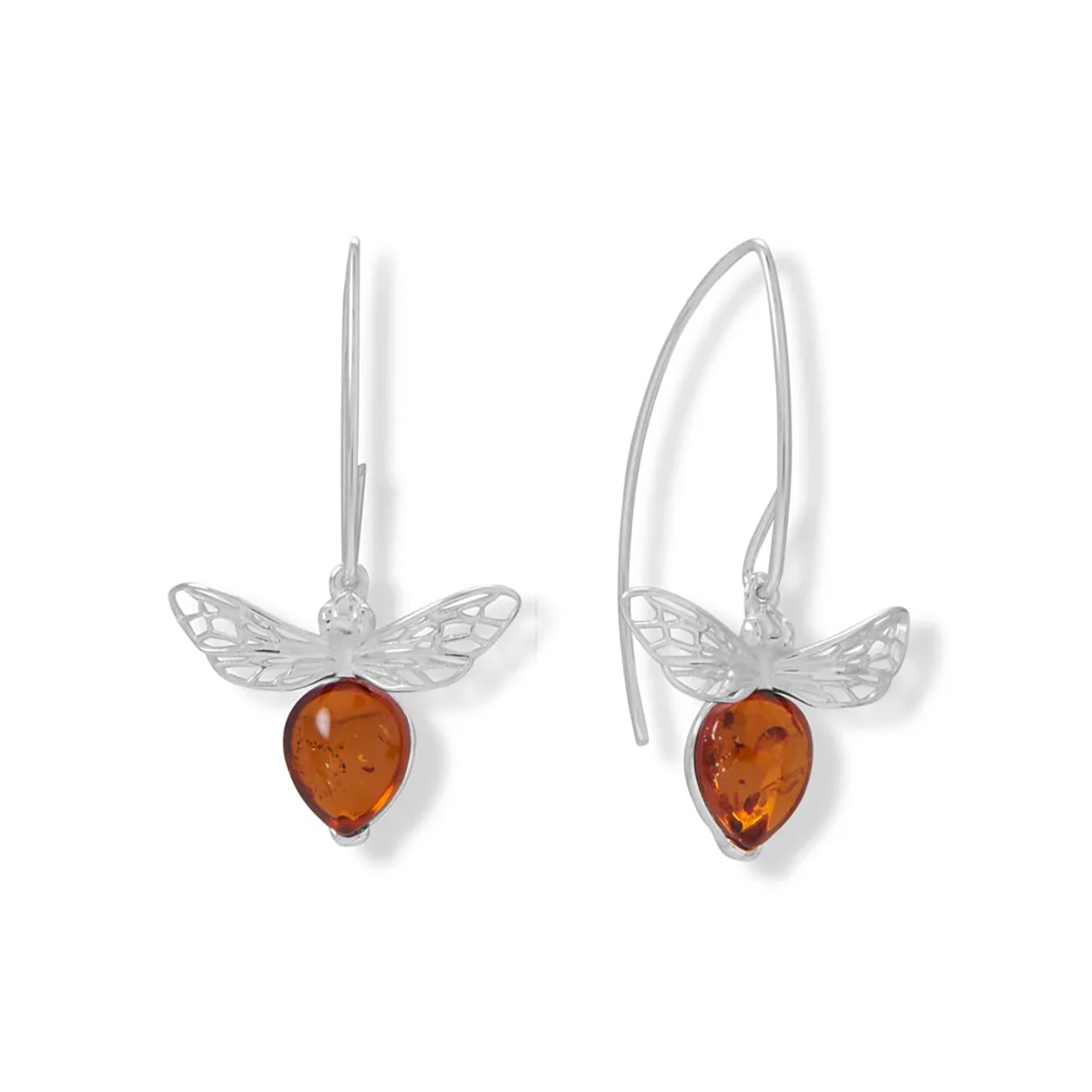 Baltic Amber Honey Bee Drop Earrings