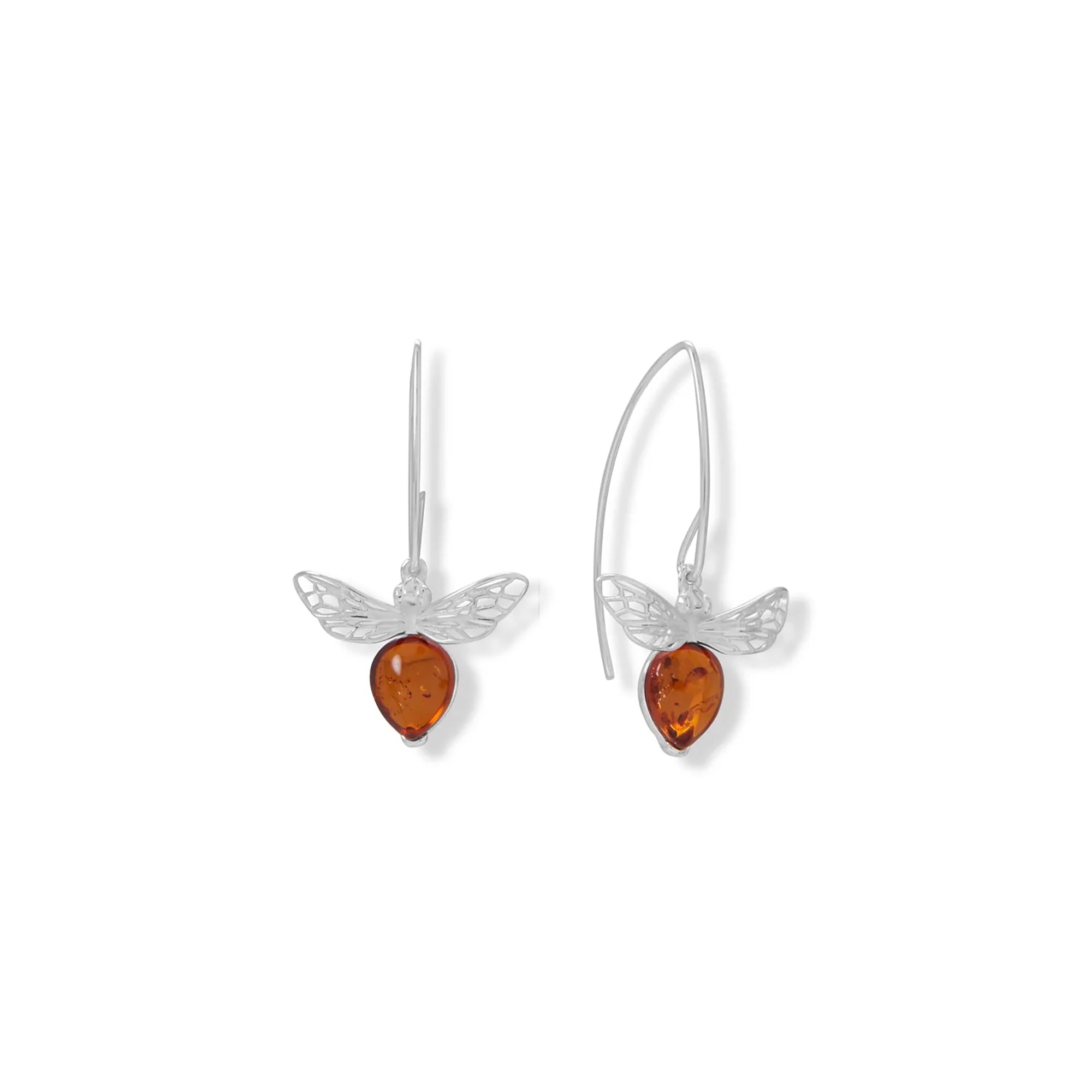 Baltic Amber Honey Bee Drop Earrings