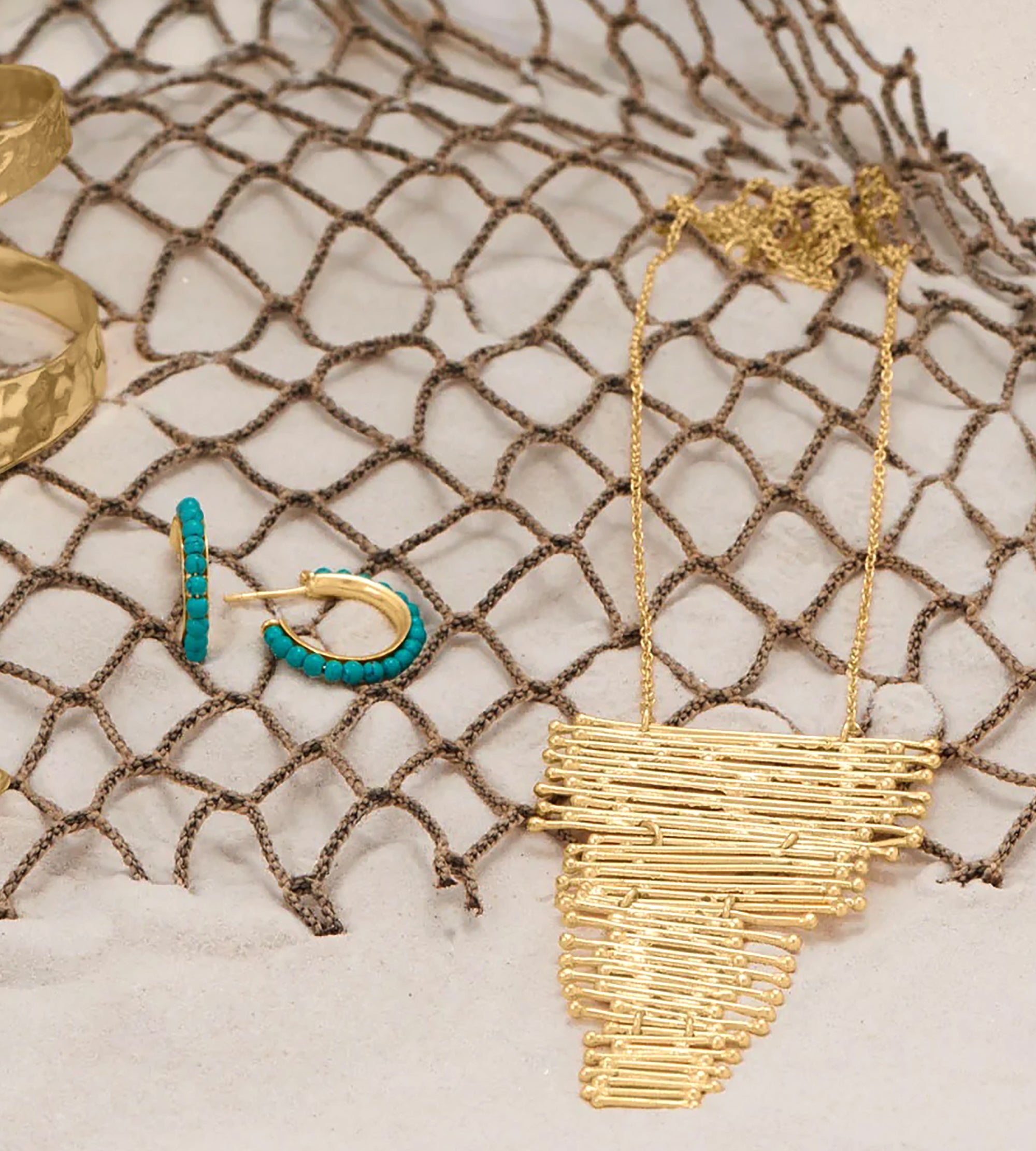 Beaded Turquoise Hoop Earrings, 20mm