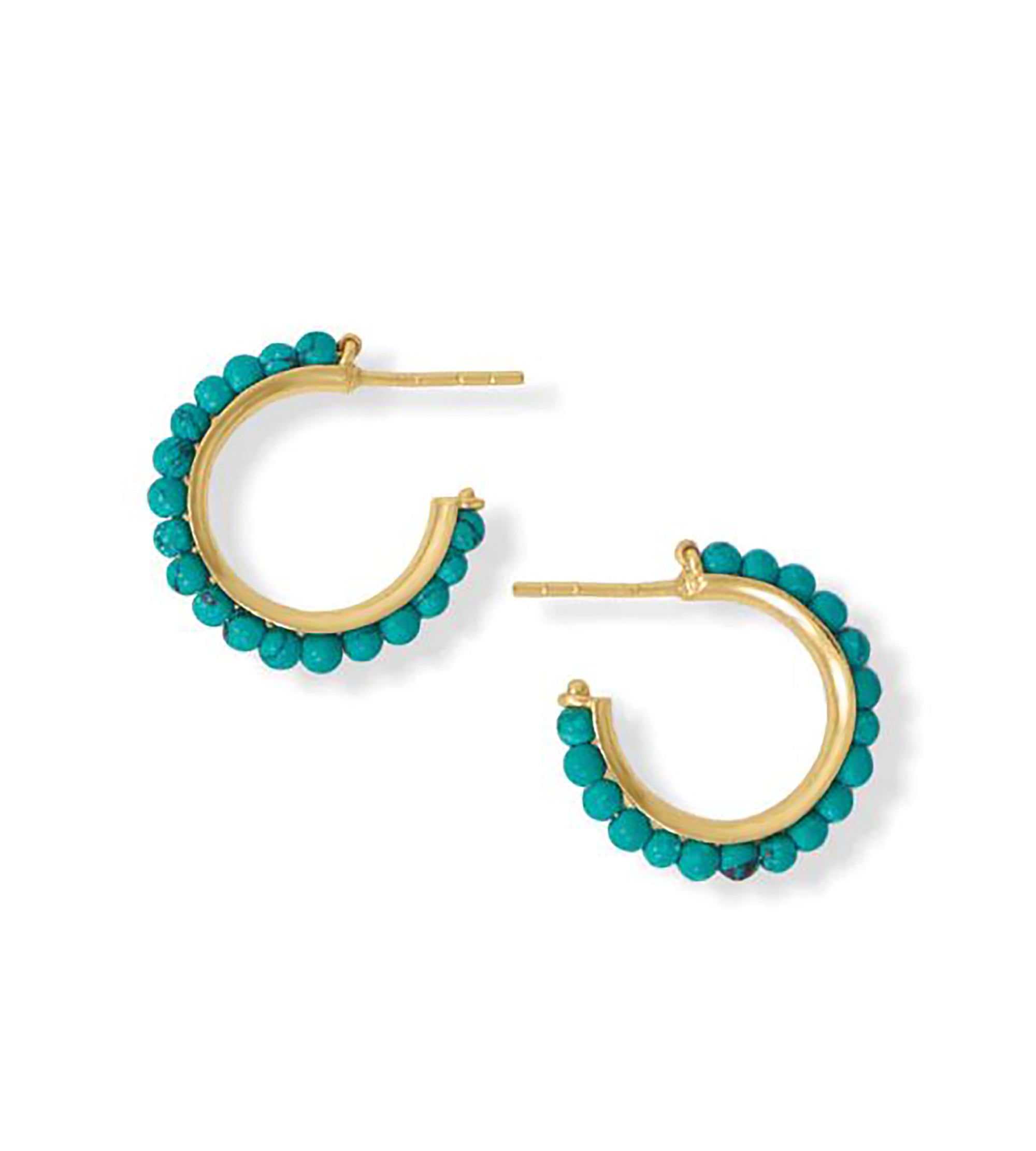 Beaded Turquoise Hoop Earrings, 20mm