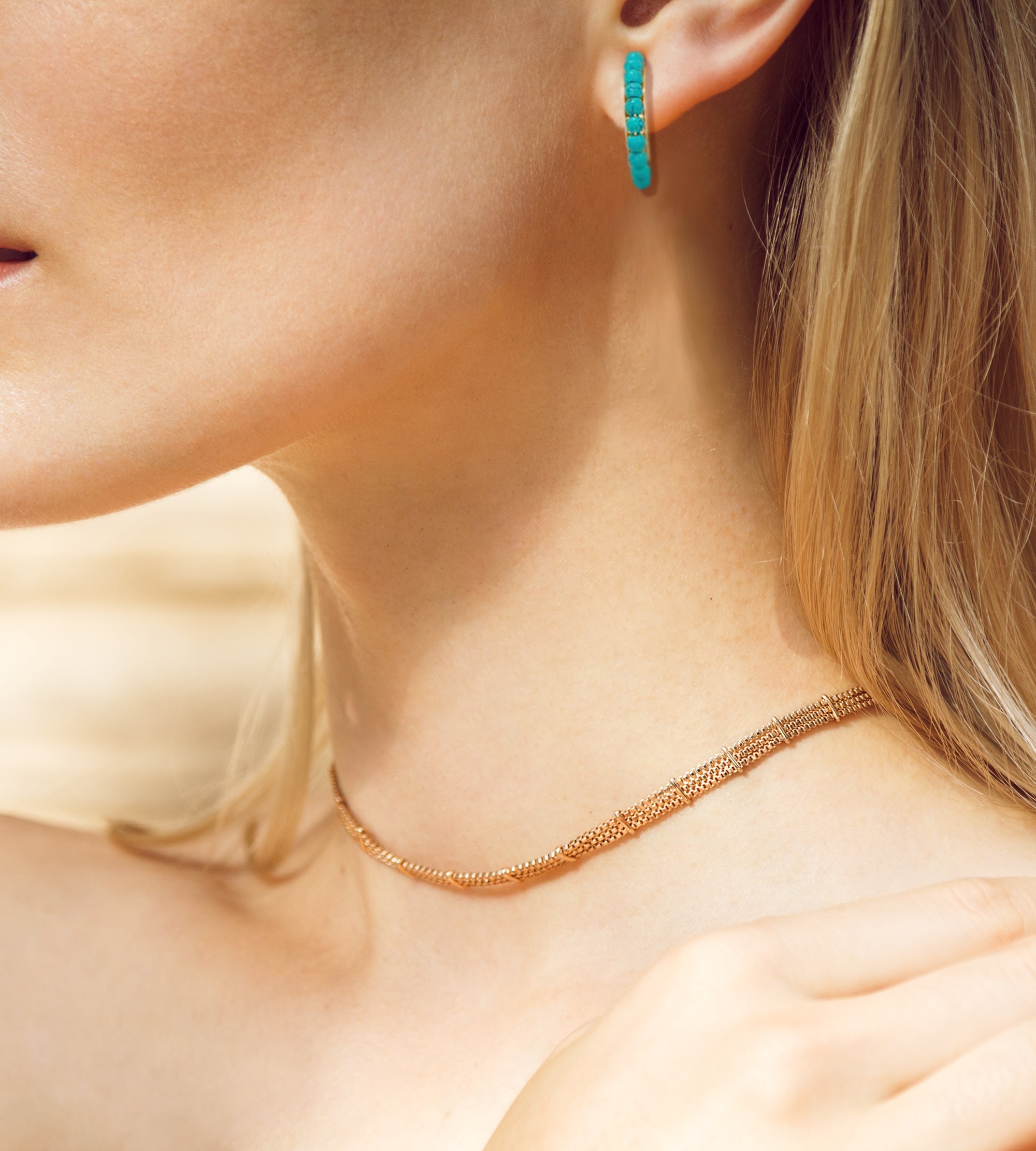 Beaded Turquoise Hoop Earrings, 20mm