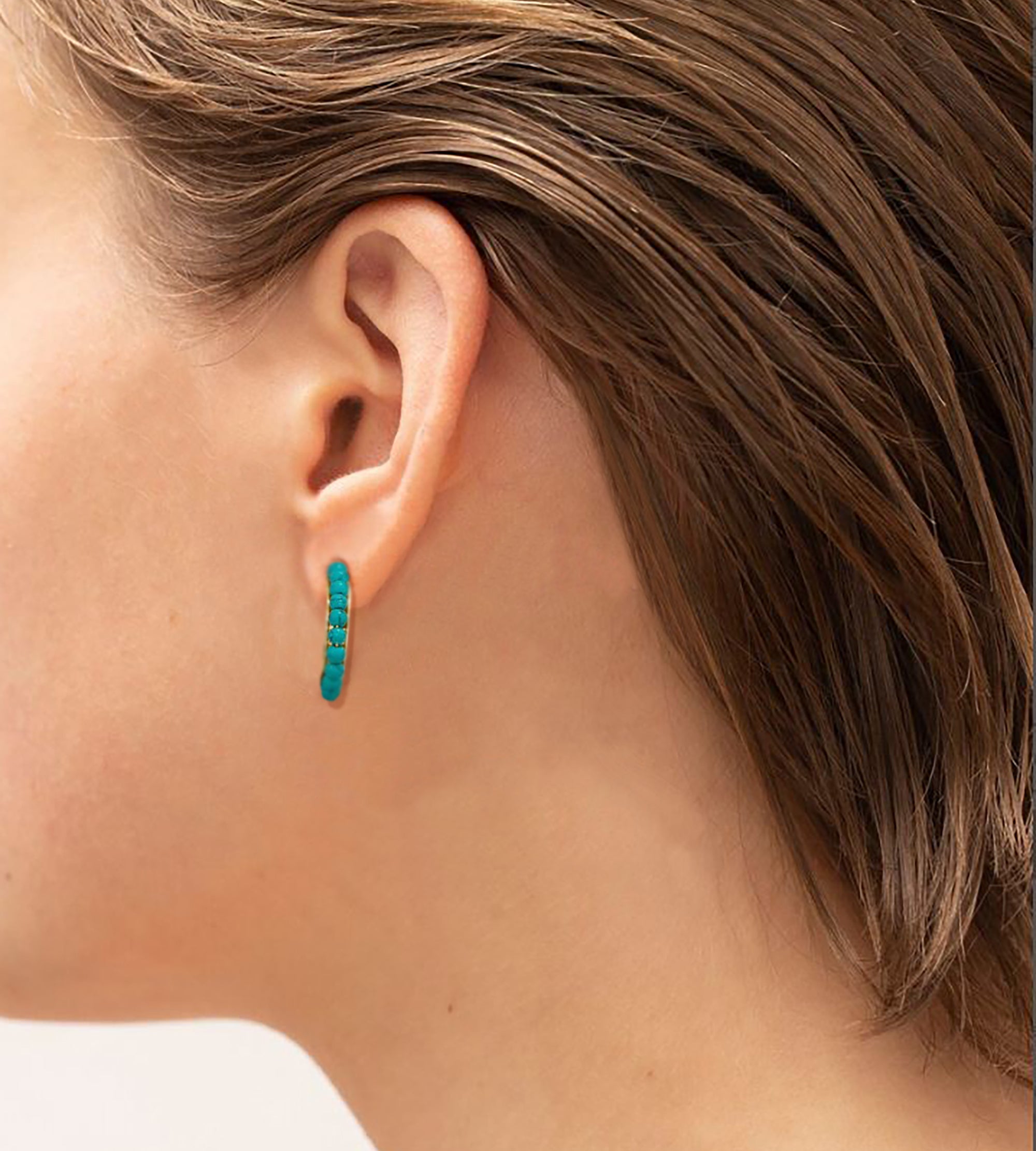 Beaded Turquoise Hoop Earrings, 20mm