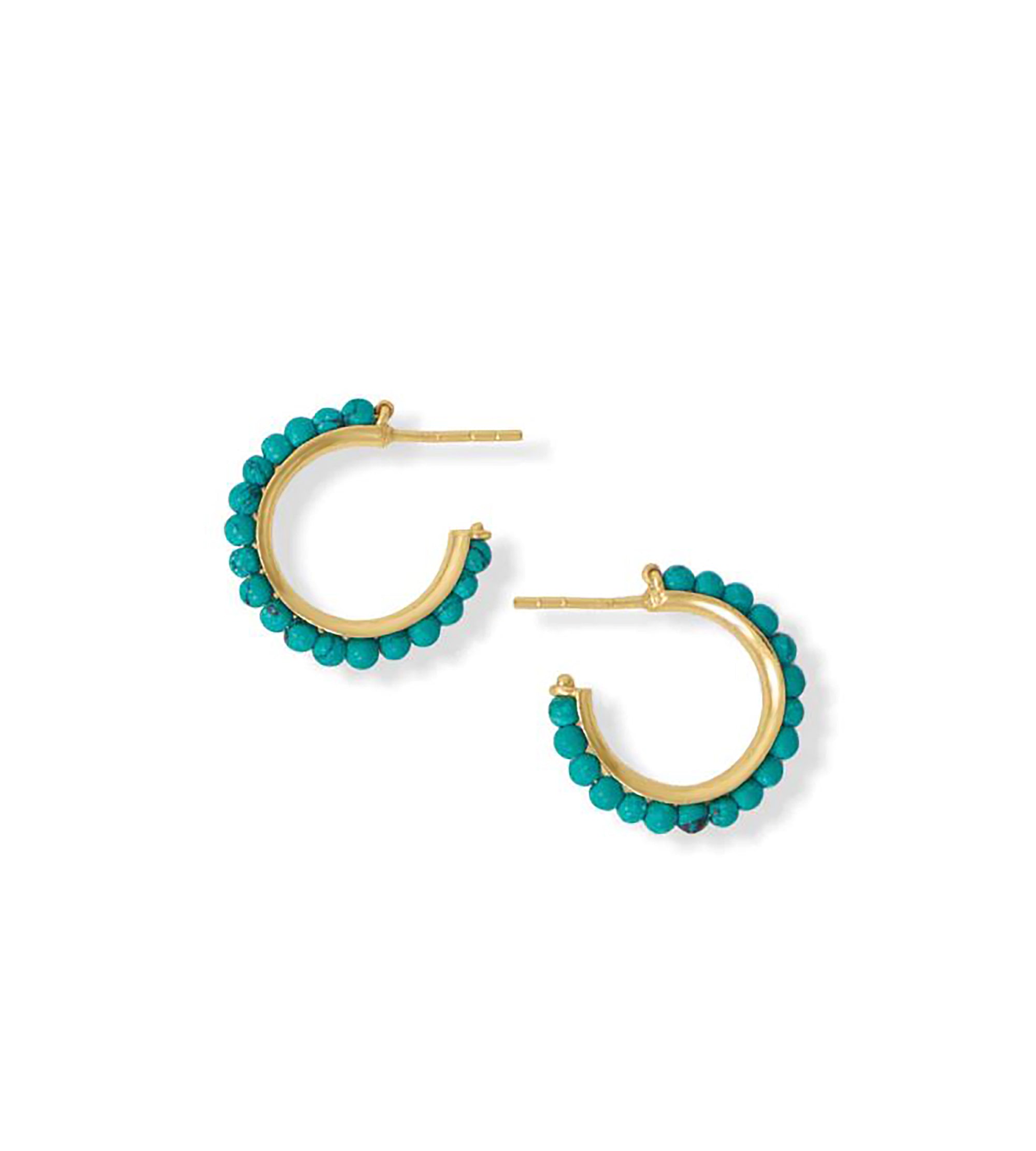 Beaded Turquoise Hoop Earrings, 20mm