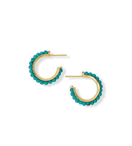 Beaded Turquoise Hoop Earrings, 20mm