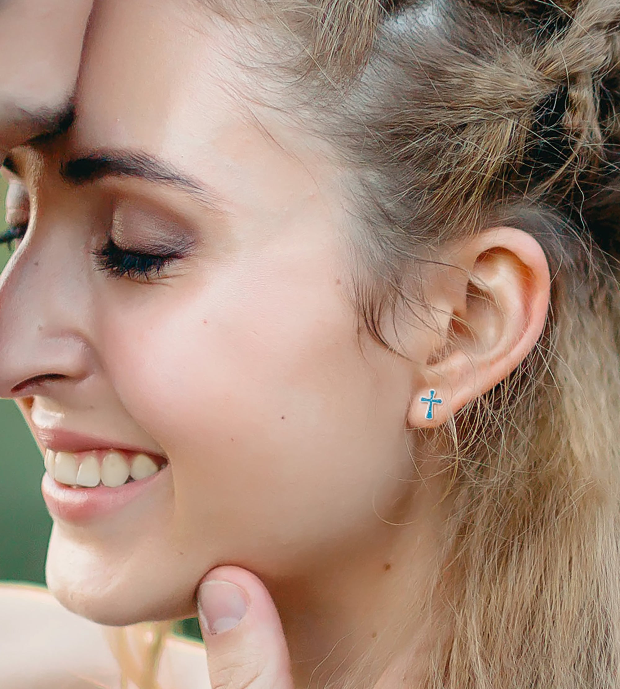 Turquoise Chip Cross Earrings