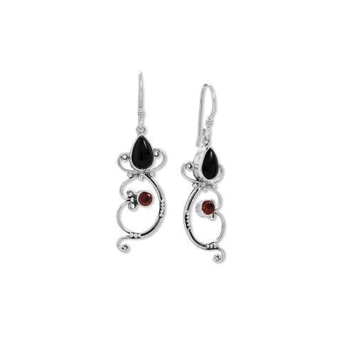 Black Onyx and Garnet Drop Earrings