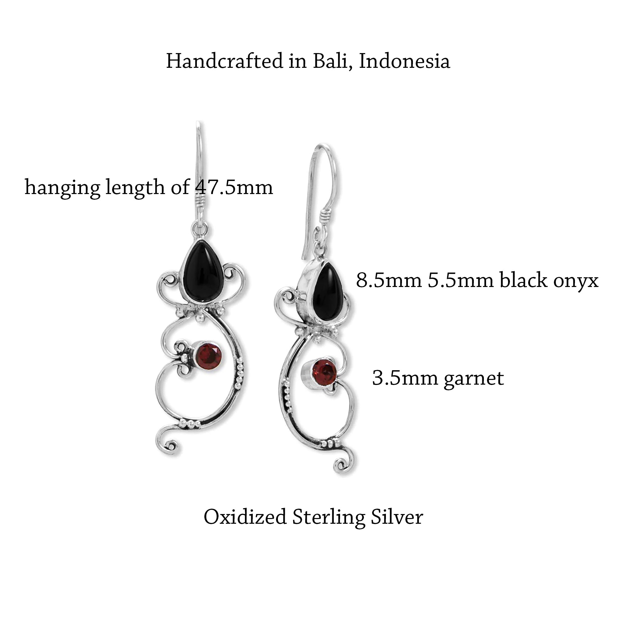 Black Onyx and Garnet Drop Earrings