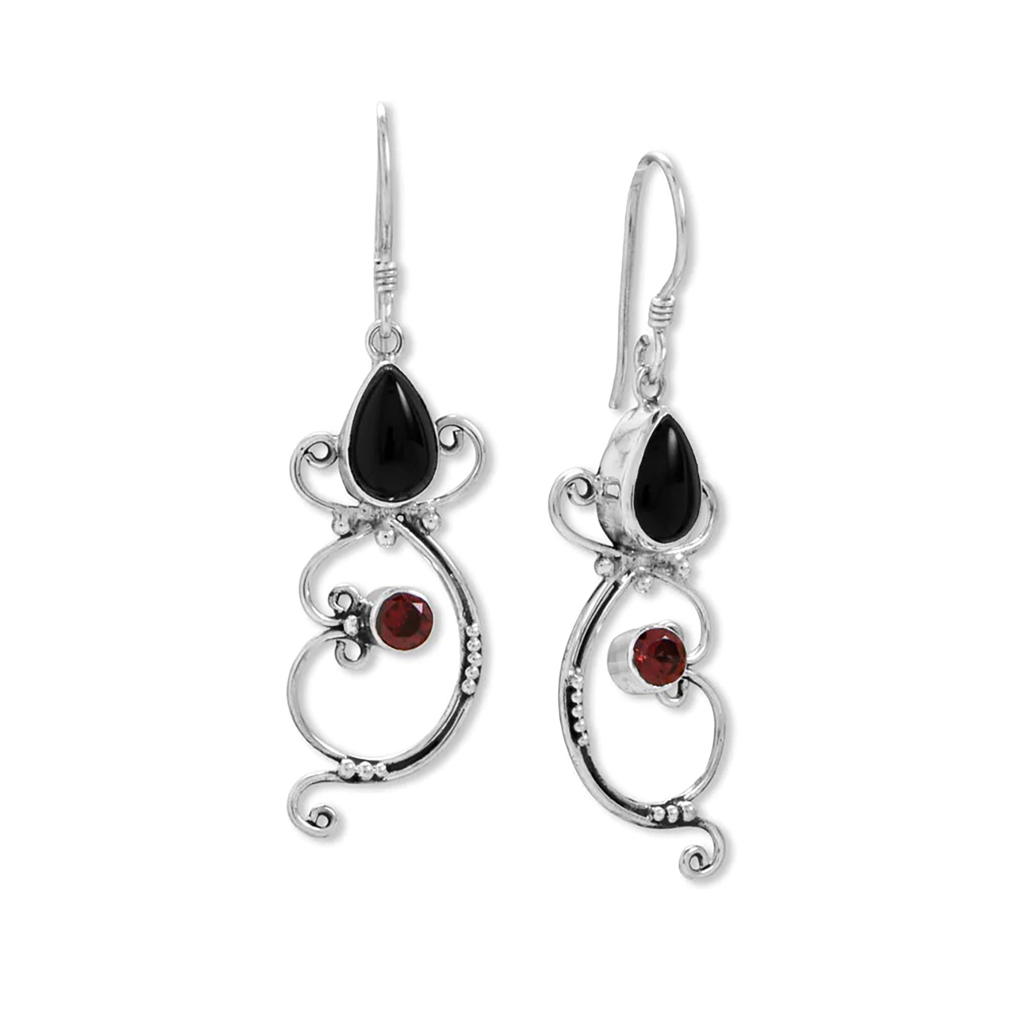 Black Onyx and Garnet Drop Earrings