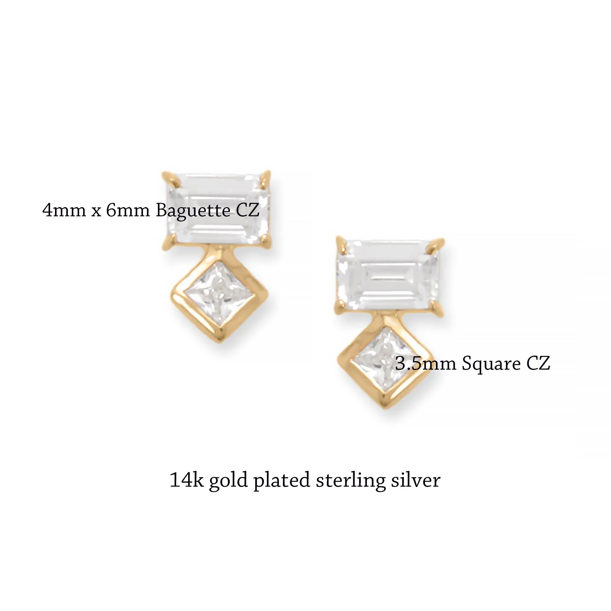 Baguette and Square CZ Earrings