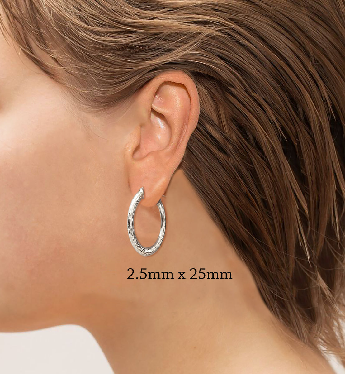 Ivy & Bauble Sterling Silver Diamond Cut Hoop Earrings, 25mm