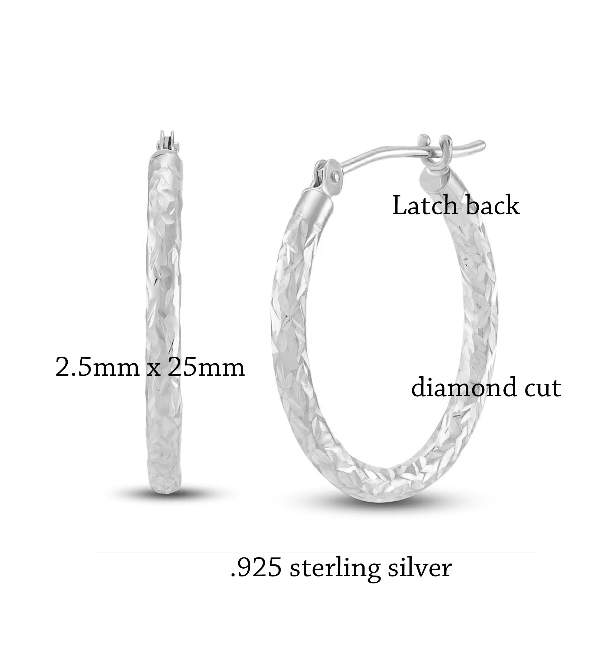 Diamond Cut Hoop Earrings, 25mm