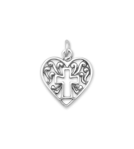 Cross & Heart Silver Charm