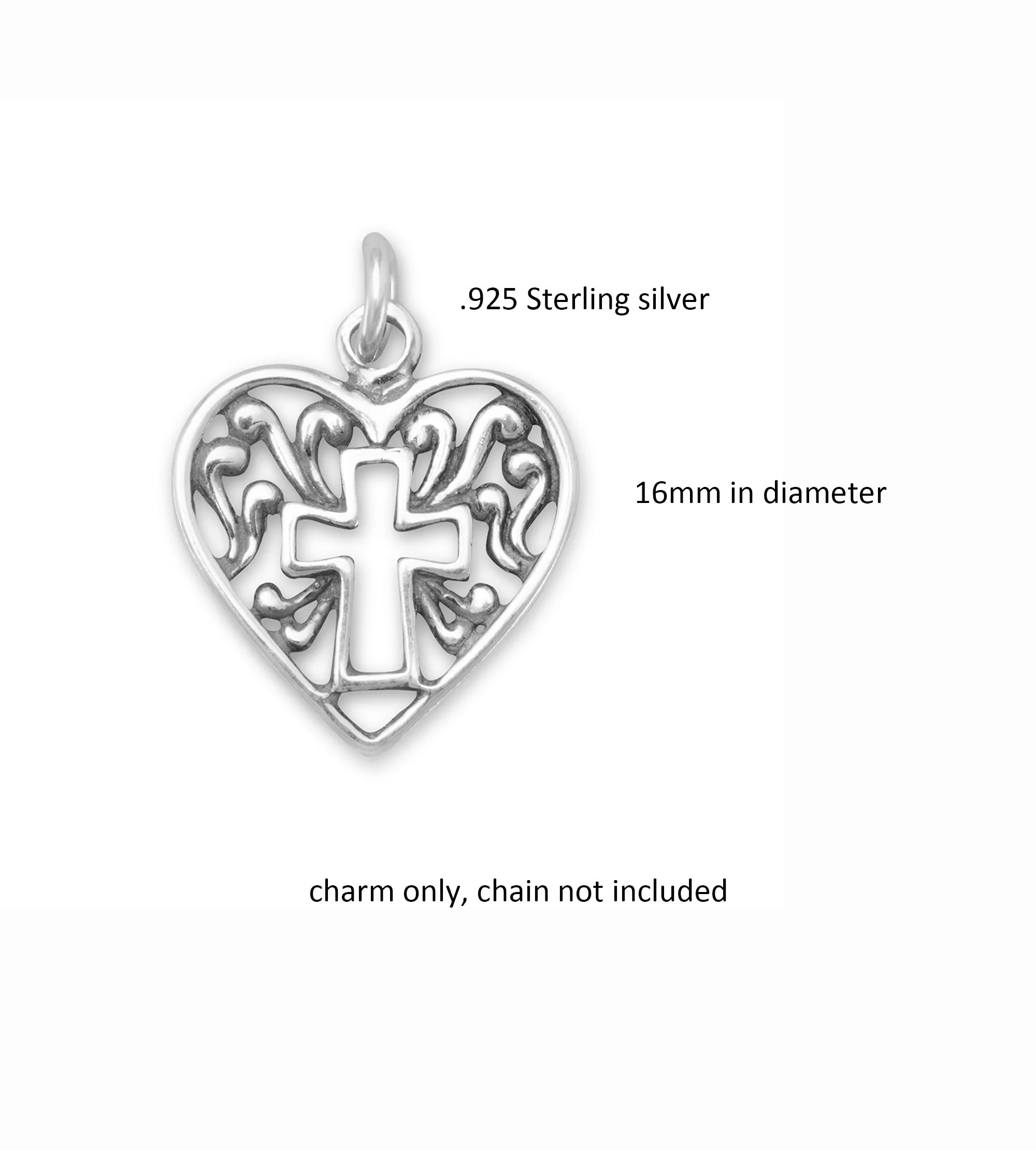 Cross & Heart Silver Charm