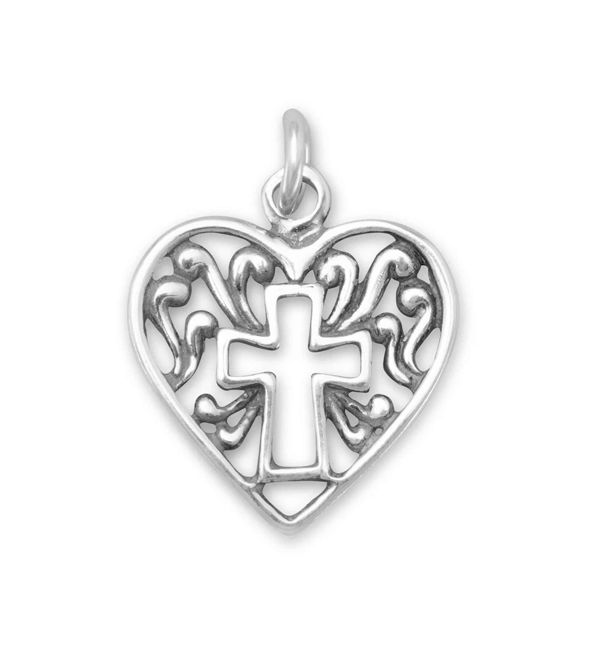 Cross & Heart Silver Charm