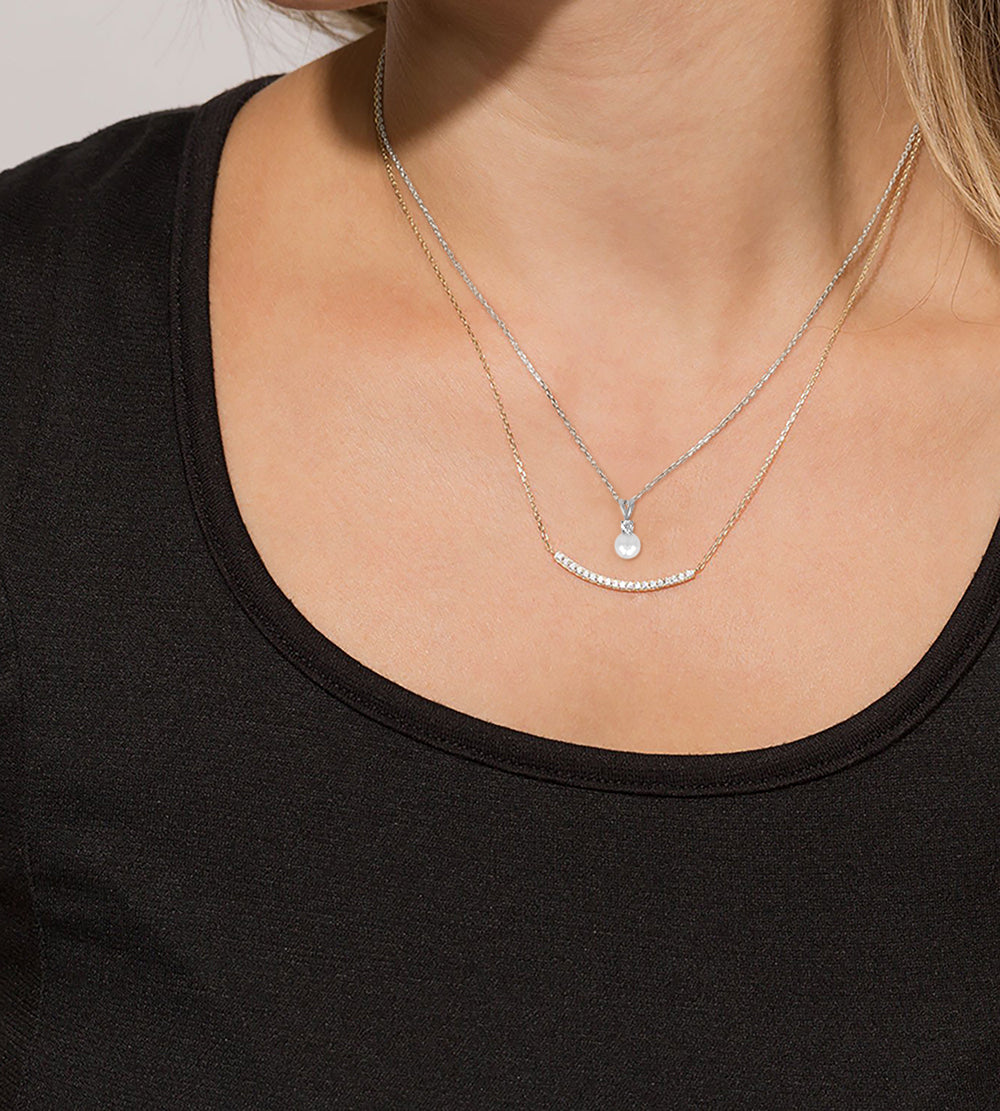 Cultured Freshwater Pearl & CZ Slide Pendant