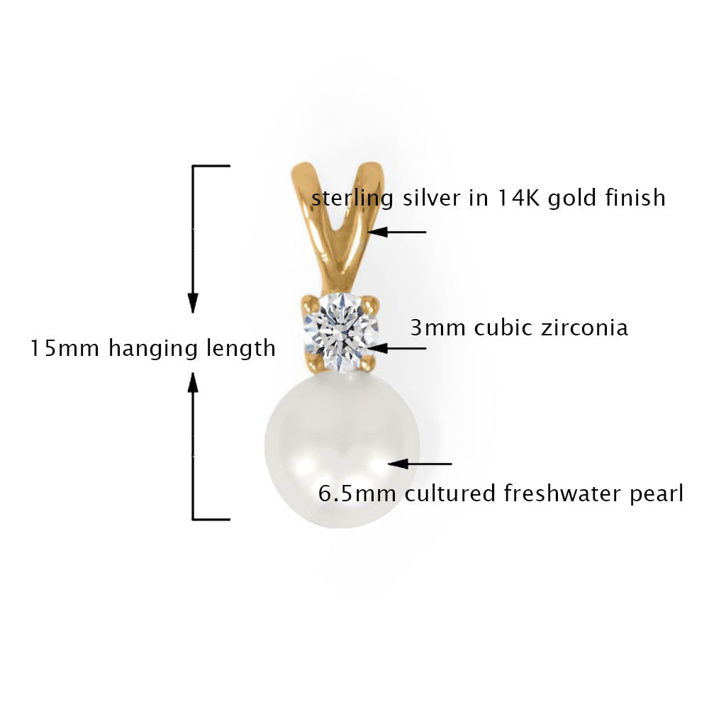 Sterling Silver Cultured Freshwater Pearl & CZ Slide in Gold Plating