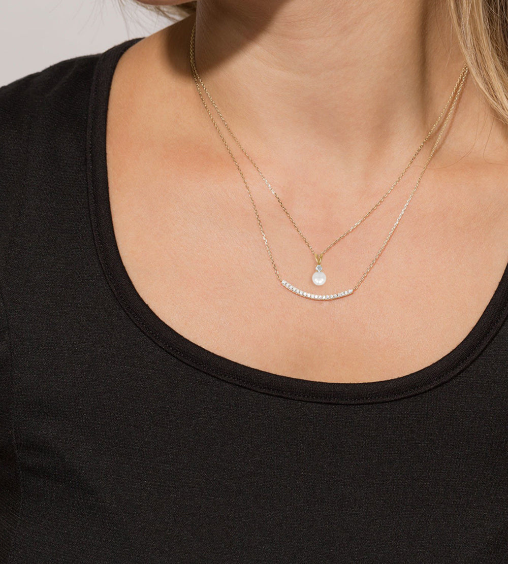 Sterling Silver Cultured Freshwater Pearl & CZ Slide in Gold Plating