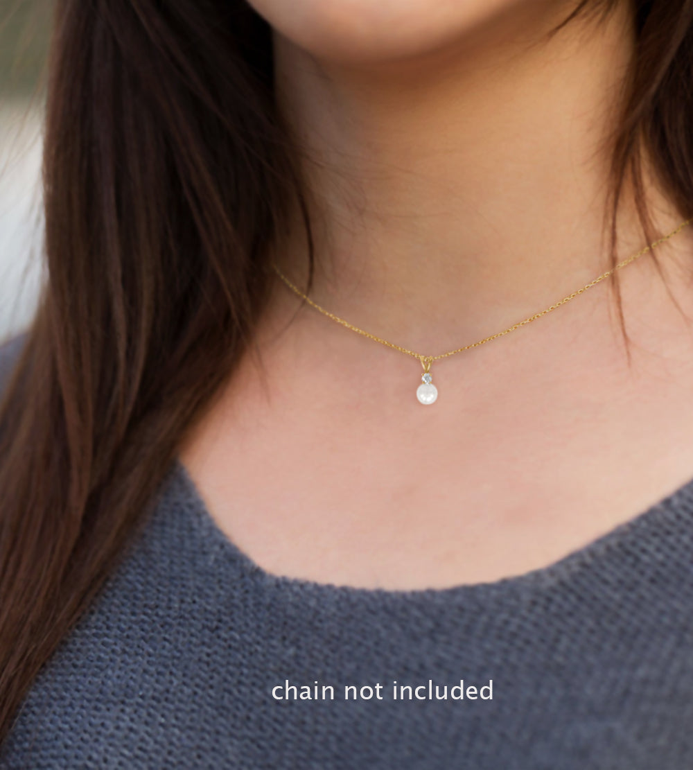 Sterling Silver Cultured Freshwater Pearl & CZ Slide in Gold Plating