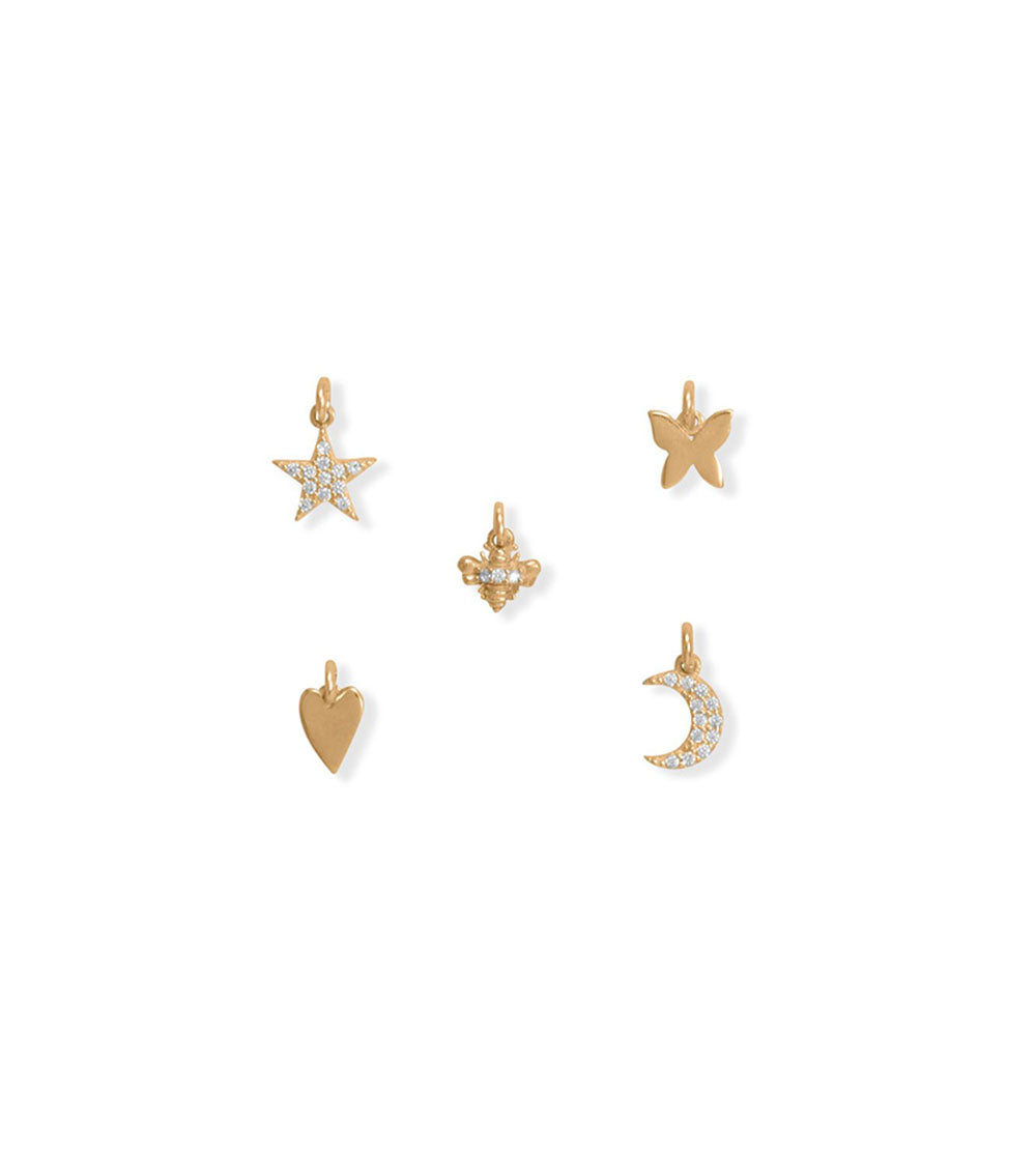 14K Gold Plated Sterling Silver Charm Gift Set, 5pcs