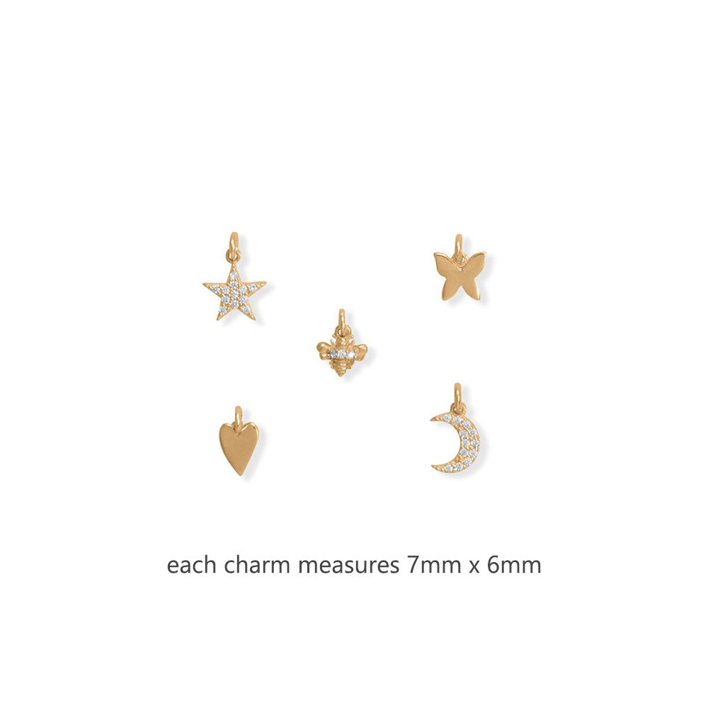 14K Gold Plated Sterling Silver Charm Gift Set, 5pcs