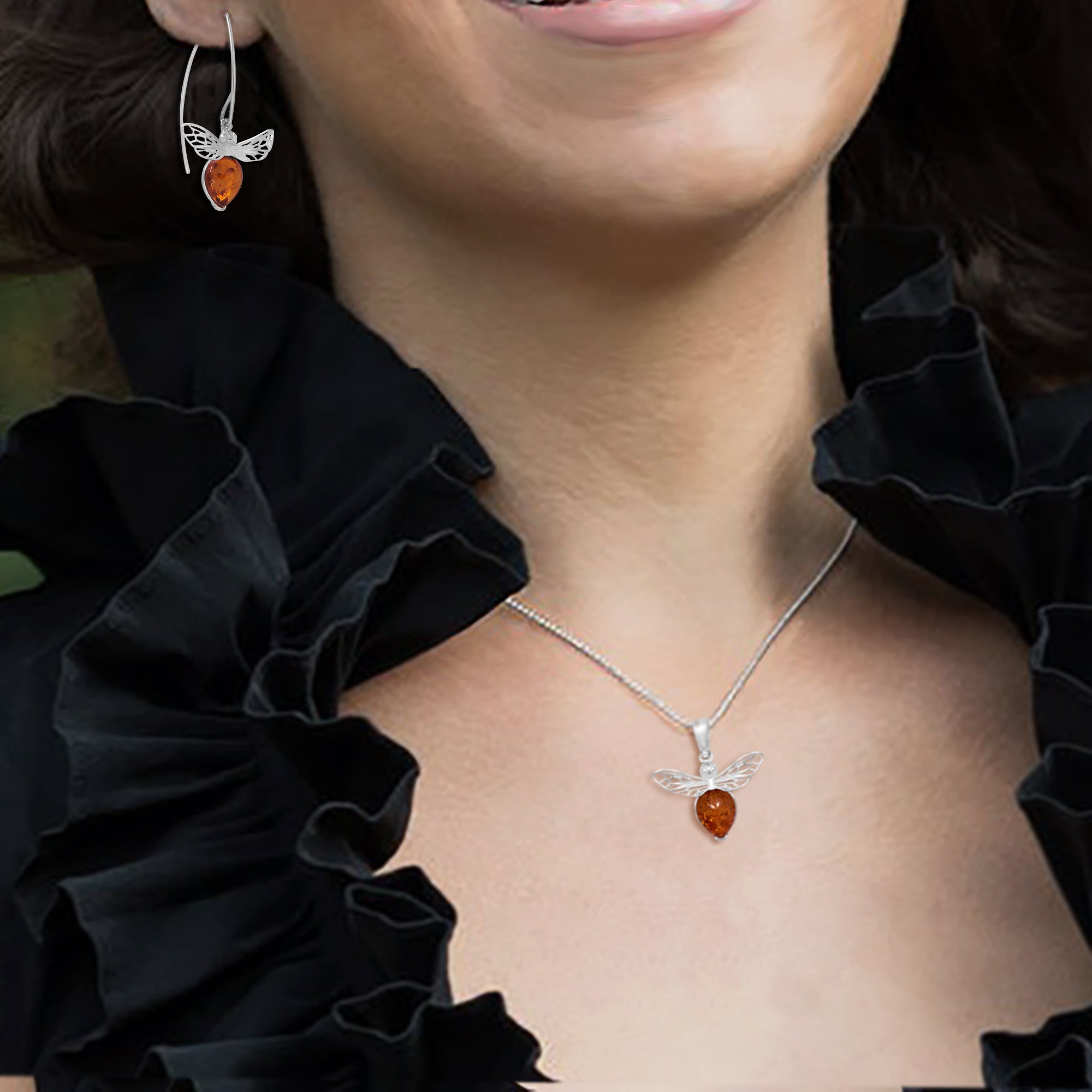 Baltic Amber Honey Bee Drop Earrings