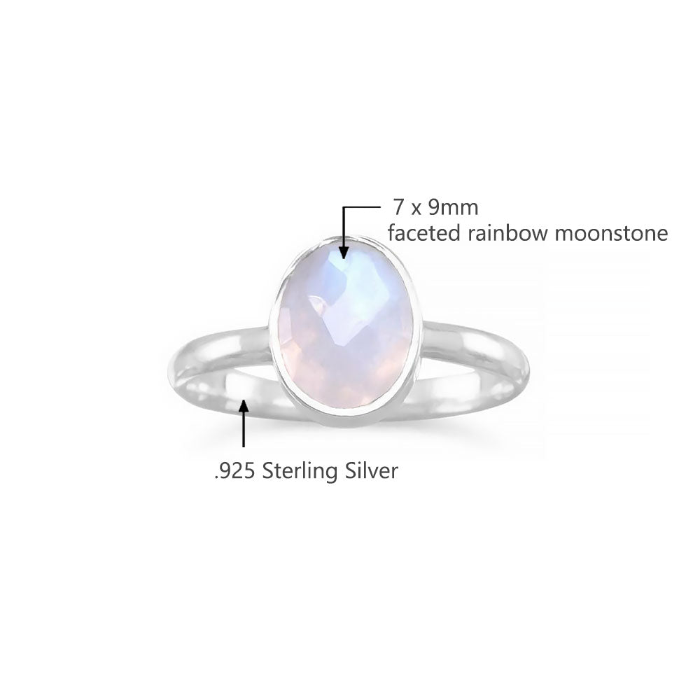 Rainbow Moonstone Solitaire Ring