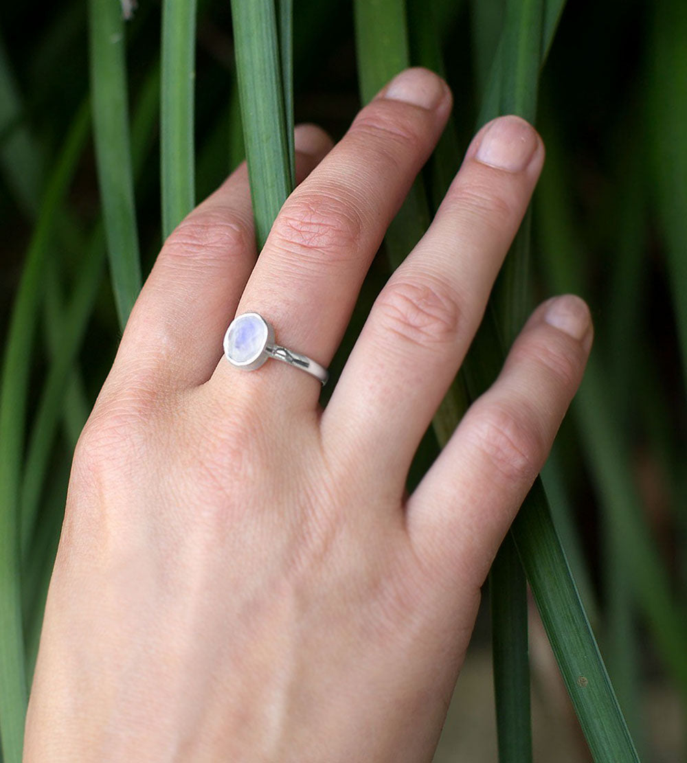 Rainbow Moonstone Solitaire Ring